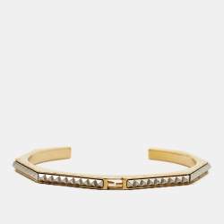 Fendi Baguette Two Tone Open Cuff Bracelet M 