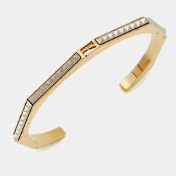 Fendi Baguette Two Tone Open Cuff Bracelet M 
