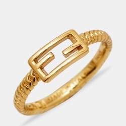 Fendi Baugette Gold Tone Ring Size 54