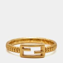 Fendi Baugette Gold Tone Ring Size 54