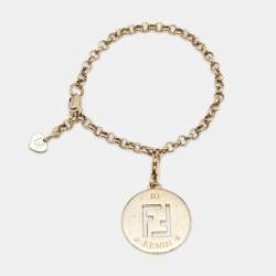 Pre Owned Fendi FF Identification Charm Gold Tone Bracelet