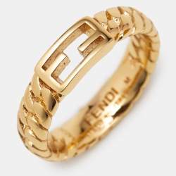 Pre Owned Fendi Baguette Gold Tone Ring Size 54