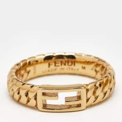 Pre Owned Fendi Baguette Gold Tone Ring Size 54