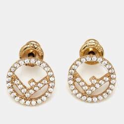 Pre Owned Fendi F is Fendi Crystal Gold Tone Stud Earrings