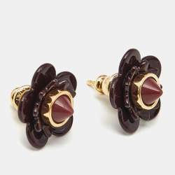 Fendi Blossom Resin Gold Tone Flower Stud Earrings