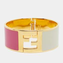Fendi Fendista Bi-color Enamel Gold Tone Wide Bracelet S