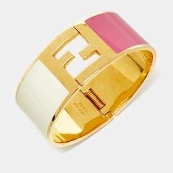 Fendi Fendista Bi-color Enamel Gold Tone Wide Bracelet S