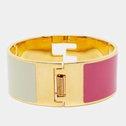 Fendi Fendista Bi-color Enamel Gold Tone Wide Bracelet S