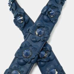 Pre Owned Fendi Blue Flowerland Leather Strap You Shoulder Strap