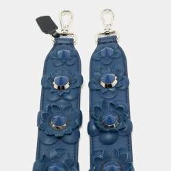 Pre Owned Fendi Blue Flowerland Leather Strap You Shoulder Strap