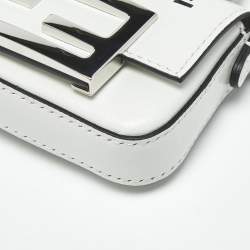 Pre Owned Fendi White Leather Nano Baguette Crossbody Bag Charm