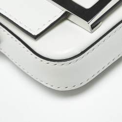Pre Owned Fendi White Leather Nano Baguette Crossbody Bag Charm