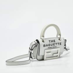 Pre Owned Fendi White Leather Nano Baguette Crossbody Bag Charm