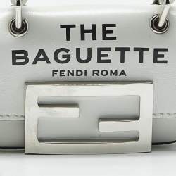 Pre Owned Fendi White Leather Nano Baguette Crossbody Bag Charm