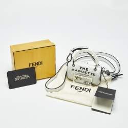 Pre Owned Fendi White Leather Nano Baguette Crossbody Bag Charm