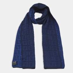 Pre Owned Fendi Blue FF Jacquard Knit Stole