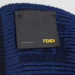 Pre Owned Fendi Blue FF Jacquard Knit Stole
