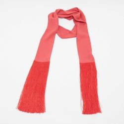 Pre Owned Fendi Red Silk Karligraphy Fringed Scarf