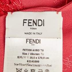 Pre Owned Fendi Red Silk Karligraphy Fringed Scarf