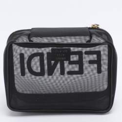 Pre Owned Fendi Black Mesh Logo Cosmetic Case