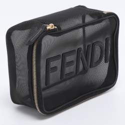 Pre Owned Fendi Black Mesh Logo Cosmetic Case