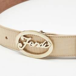 مملوكة مسبقًا Fendi Beige Leather Oval Plaque Buckle Belt 85 CM