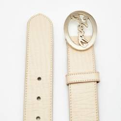 مملوكة مسبقًا Fendi Beige Leather Oval Plaque Buckle Belt 85 CM