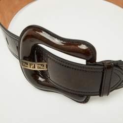Pre Owned Fendi Two Tone Brown Patent Leather Waist B Buckle Belt 85cm