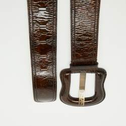 Pre Owned Fendi Two Tone Brown Patent Leather Waist B Buckle Belt 85cm