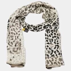 Pre Owned Fendi Monochrome Printed Silk Scarf