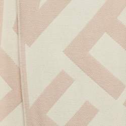 Pre Owned Fendi Pink Logo Jacquard Wool Fringed Muffler