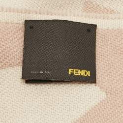 Pre Owned Fendi Pink Logo Jacquard Wool Fringed Muffler