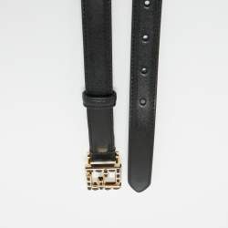 Pre Owned Fendi Black Leather FF Buckle Slim Belt 85 CM