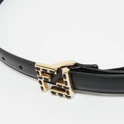 Pre Owned Fendi Black Leather FF Buckle Slim Belt 85 CM