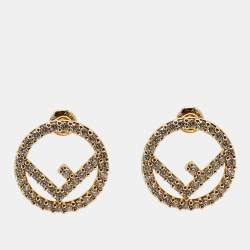 Pre Owned Fendi F is Fendi Crystal Gold Tone Stud Earrings