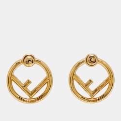 Pre Owned Fendi F is Fendi Crystal Gold Tone Stud Earrings
