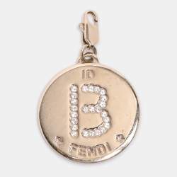 Pre Owned Fendi Gold Tone Hardware B Crystal Identification Pendant