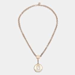 Pre Owned Fendi Gold Tone Hardware FF Identification Pendant Necklace