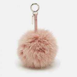 Pre Owned Fendi Pink/Blue Fox Fur and Leather Alphabet R Ball Bag Charm