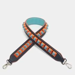 Pre Owned Fendi Black/Orange Leather Studded Strap You Shoulder Bag Strap