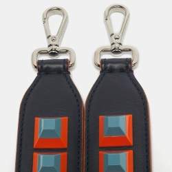 Pre Owned Fendi Black/Orange Leather Studded Strap You Shoulder Bag Strap
