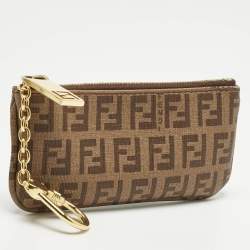 مملوكة مسبقًا محفظة سلسلة مفاتيح فاندي كانفاس منقوش بيج محَمي