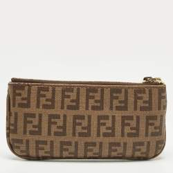 مملوكة مسبقًا محفظة سلسلة مفاتيح فاندي كانفاس منقوش بيج محَمي