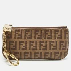 مملوكة مسبقًا محفظة سلسلة مفاتيح فاندي كانفاس منقوش بيج محَمي