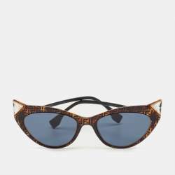 Pre Owned Fendi Black/Brown FF0356/S Crystal Cat Eye Sunglasses