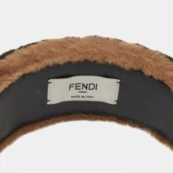 Pre Owned Fendi Brown Zucca Monogram Shearling Headband
