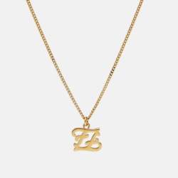 Pre Owned Fendi Karligraphy FF Gold Tone Necklace