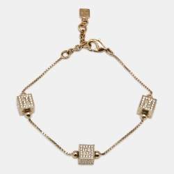 Pre Owned Fendi FF Crystal Cube  Gold Tone Station Bracelet