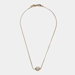 Pre Owned Fendi FF Crystal Cube  Gold Tone Station necklace 