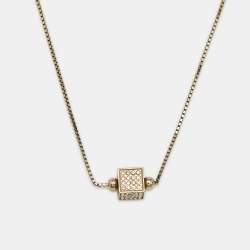 Pre Owned Fendi FF Crystal Cube  Gold Tone Station necklace 